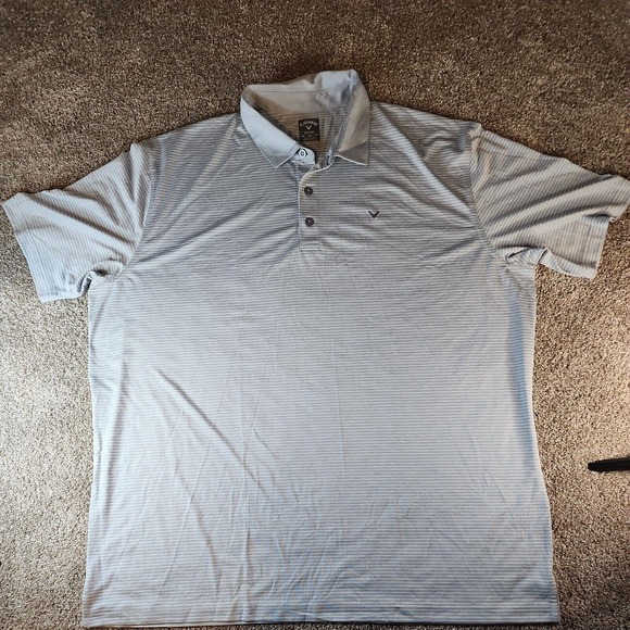 Callaway Opti Dri Polo Shirt Size XXL White Striped Men's Short Sleeve Golf Polo - Picture 1 of 5